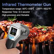 KT THERMO 1 Pc, Infrared Thermometer -50°C To 550°C/58~1022°F, Non-Contact Laser Temperature Gun For Kitchen Baking And Cooking, Frying Oil Temperature Measurement, Kitchen Accessories, Kitchen Gadgets, BBQ Accessories