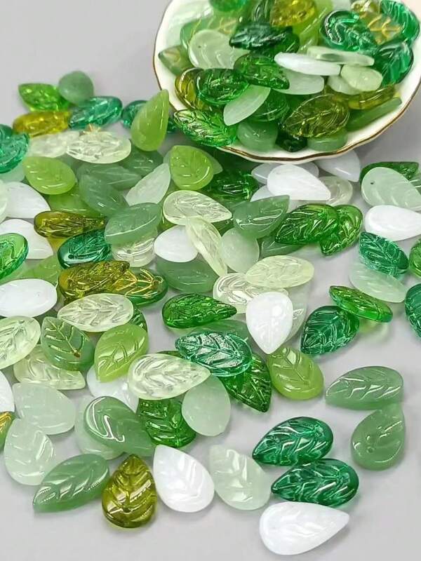 50 Fashionable Multi-Color Glass Leaf Beads Diy Jewelry Accessories