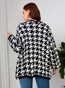 Plus Size Casual Color Block Long Sleeve Cardigan Sweater