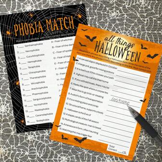 Halloween Party Games, Halloween Trivia And Phobia Match 2 Game Bundle, 20 Dual-Sided Cards For K Ids, Adults, Classrooms, And Fall Events