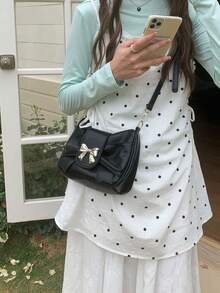 Cute Bow Decor Women's Shoulder Bag, Fashion Crossbody Bag For Girls, Pink Casual Handbag Suitable For Music Festival, Wedding, Spring Outing - Black - View 4