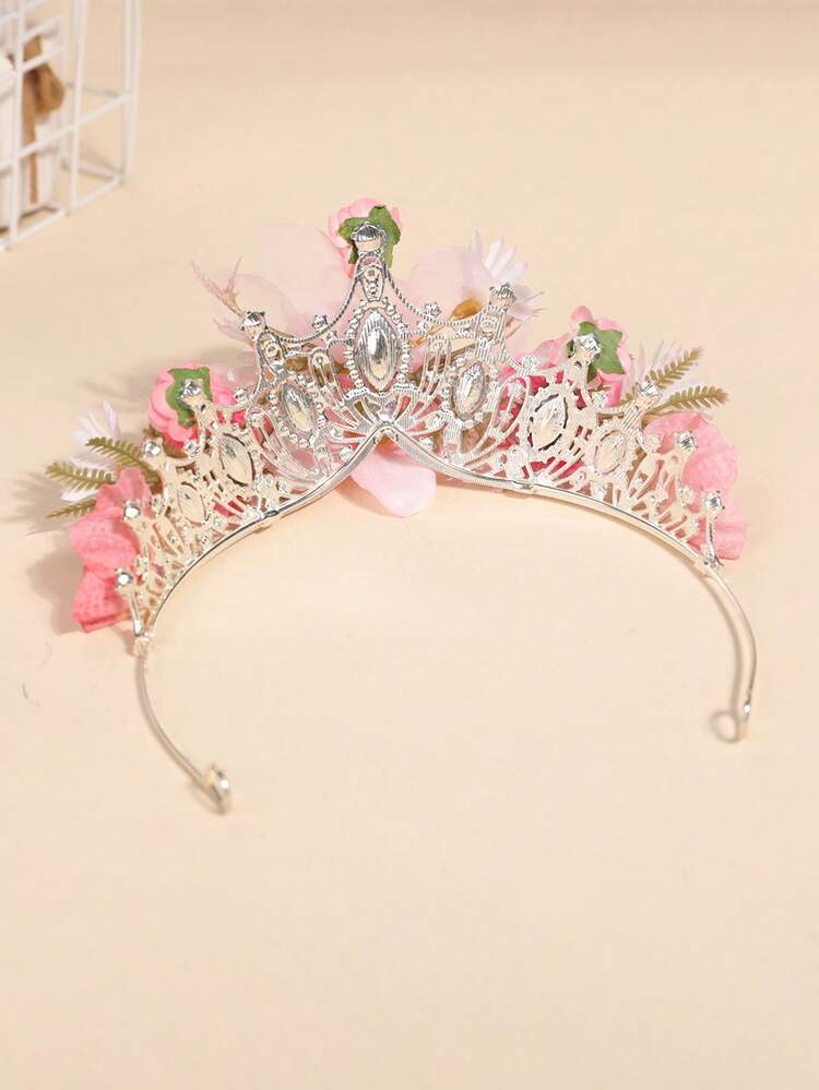 1 件欧美巴洛克风格奢华花环头饰，丝绸花冠头饰，适合拍照服装 - 彩色 - 查看 3