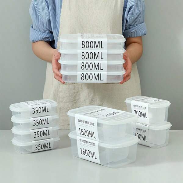 1/3/4pcs Large Capacity Refrigerator Food Storage Containers With Lids, Multi-Purpose Convenient Meal Prep Boxes, Microwave Safe, Stackable Design, Practical Lunch Box/Household Airtight Containers