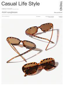 3 副女士亚克力复古椭圆形镜框豹纹有色镜片时尚眼镜，适合夏季外出、服装搭配和旅行配饰