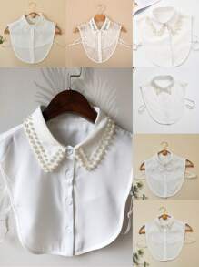 1 件女士多功能可拆卸黑白仿珍珠饰边项圈，百搭经典配饰