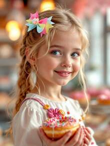 2 件糖果色蝴蝶结发夹甜美可爱女孩发夹蛋糕蝴蝶结发夹生日礼物发饰生日发饰，生日快乐 - 彩色 - 查看 2