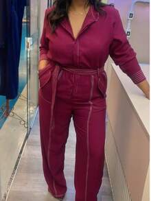 Women's Jumpsuit Formal Long Sleeve Simple Tailoring With Belt Pocket Button Birthday Party Daily