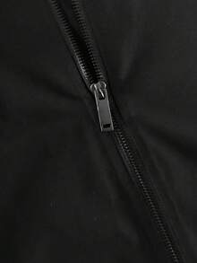 Men's Lightweight Casual Baseball Jacket, Fashionable Spring/Autumn Outerwear, Long Sleeve, Baseball Collar, Zipper - Black - View 6