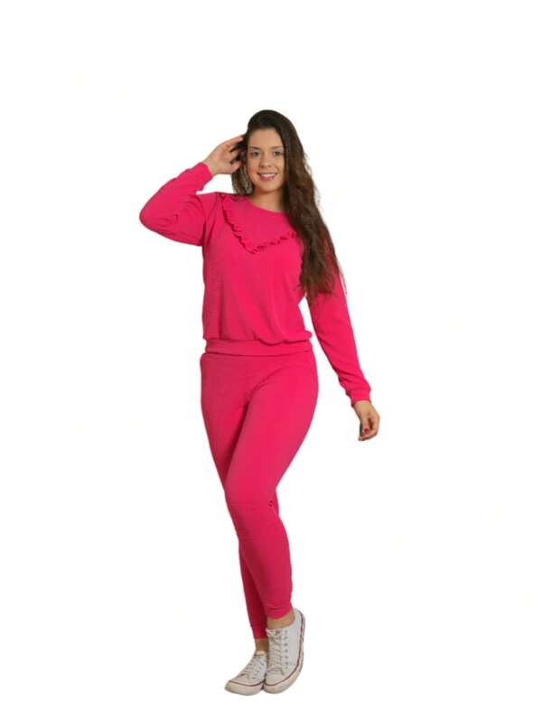 Conjunto Babado Feminino Malha Plus Size Modelagem Confortavel Estilo dia a dia