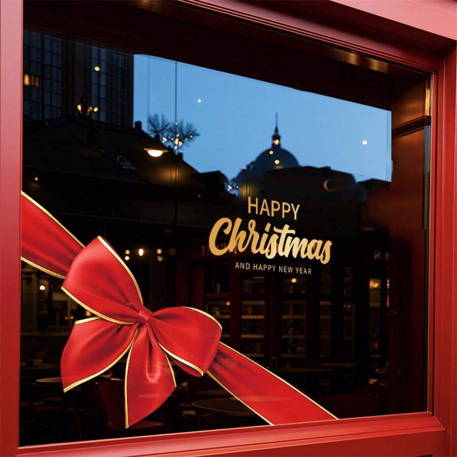 1pc 45cm*60cm Christmas Decoration Window/Door Sticker, PVC Static Cling Film, Easy To Attach On Glass, Removable No Residue, Suitable For Home, Restaurant, Hotel, School Holiday Party Decor