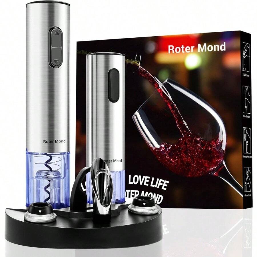 - Juego de abrebotellas de vino eléctrico con base de carga, regalo de vino 7 en 1 con aireador de vino, bomba de aspiradora eléctrica con 2 topes para fiestas en casa - Ninguno - Ver 1