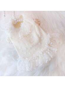 1 件休闲可爱狗和猫蕾丝领心形蝴蝶结装饰汗衫，适合贵宾犬、泰迪熊、雪纳瑞等中小型犬，春/秋季 - 卡其色 - 查看 10