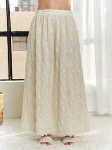 Womens Casual Maxi Skirt Elegant Romantic Floral Embroidered A Line High Waisted Full Length Formal Evening Party Wedding Guest Flowy Cream White Floor Length Summer Spring Special Occasion Swing Dance Skirt - 米色 - 查看 9