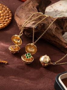 1 件精致时尚的复古风格四叶草爱情青蛙开合圆形吊坠项链，镀 18k 金，不易氧化，展现魅力和个性化，女性日常穿衣装饰，海滩度假派对，音乐节。 - 彩色 - 查看 1