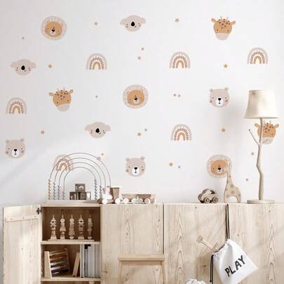 波西米亚卡通动物墙贴，鸭子图案 - 可移除自粘装饰，适用于儿童房，水彩鸭子和动物印花，适合托儿所、游戏室和教室，易撕易贴，波西米亚风格墙贴