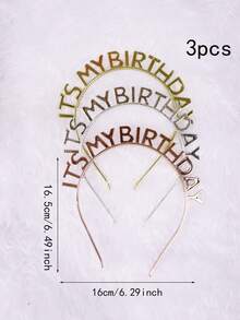 3pcs Random Birthday Party Hair Hoop, Metallic Plastic Birthday Hair Hoop For Party Back To School Valentine Day - Multicolor - View 15