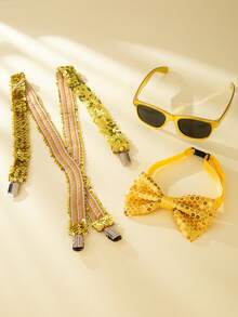 Bộ 3 phụ kiện kim tuyến Disco thập niên 70/80 dành cho nam - Dây đeo kim tuyến + Nơ kim tuyến + Kính kim tuyến vàng, Thích hợp cho hóa trang, nhập vai, mặc hàng ngày, Halloween, đám cưới - Nhiều màu - Xem 14