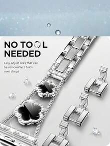 1条五叶草镶钻金属表带，夏季花卉金属手链，兼容 38/40/41/42/44/45/46/49毫米，兼容 Series Ultra3/2/1/SE/11/10/9/8/7/6/5 4/3/2/1