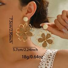 1 Pair Versatile Raffia Hollow Flower Straw Earrings, Casual Resort Style, Colorful Woven Floral Pendant Earrings, Fashionable & Unique, Suitable For Women Daily Wear & Holiday