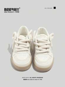 BEIER 女士白色休闲系带滑板鞋，时尚百搭真皮运动鞋，适合春秋季节