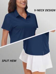 KEFITEVD Women's Golf Polo Shirts V Neck UPF 50+ Collared Short Sleeve Tennis Shirt Lightweight Quick Dry Sun Protection Shirts - Màu xanh hải quân - Xem 4