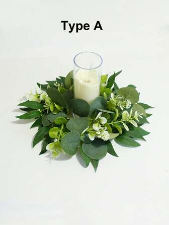1pc Artificial Eucalyptus Wreath, Realistic Green Plant Wreath For Party, Suitable For Christmas, Wedding, Home, Table, Cabinet, Door Decoration, Valentine's Day, Thanksgiving, Easter, Mother's Day, Christmas, Birthday, Anniversary, Graduation Party, High-End Artificial Eucalyptus Leaf Wreath For Hotel, Cafe, Restaurant (Candle Not Included) Home Decor Christmas Decorations Room Decor