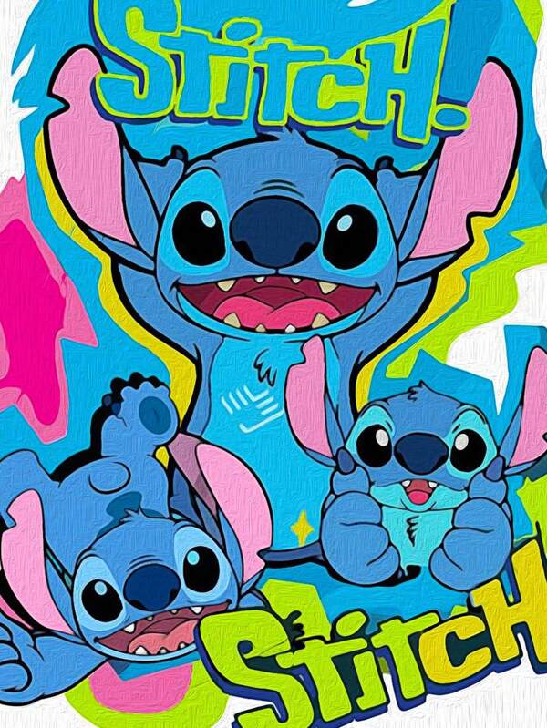 Disney 1 Piece Digital Oil Painting Adult Kit, 40x50cm/15.75x19.68 Inches, Happy Stitch Disney DIY Digital Painting Kit Home Wall Art Deco Crafts, Ideal Gift Choice For Birthday, Father's Day, Easter, Mother's Day, Ideal For Family Gatherings, Without Frames