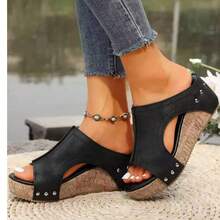 [Vintage Slippers]Elegant High-Quality Women's Slippers With Thick Soles And Wedge Heels, Featuring A Retro Style And Comfortable Design, Single-Foot Sandals. - 黑色 - 查看 3