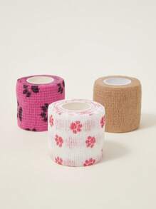 PETSIN 1 Peça/3 Peças Bandagem Autoadesiva para Animais de Estimação, Bandagem Veterinária Adesiva, Fita Não Tecida Adequada para Pernas, Patas e Feridas de Cães, Bandagem com 2,5cm/5cm de Largura, Design Estampado com Pegada Colorida, Fita Respirável para Cães e Gatos de Estimação, Bandagem Durável para Proteção Esportiva (Cor Aleatória)
