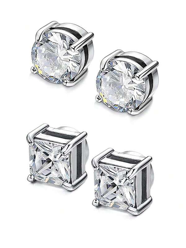 4 piezas de aretes clip decorados con circonita cúbica en estilo minimalista