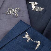 Retro Gentleman Crocodile Brooch, Octopus Shape Animal Brooch Decor, Versatile Decoration For Coats, Shirts, Lapel - Octopus - View 4