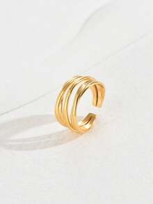 1pc Fashionable Women's Party & Ball Half-Circle Open Ring - Yellow Gold - View 2