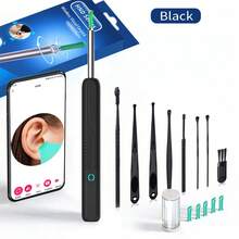 NATFIRE 一套带迷你摄像头和LED灯的耳部清洁器，采用柔软硅胶材质，便携式耳垢清除器，内窥镜刷头，8个耳勺，螺旋耳勺，Type-C充电，白色/黑色，无线WIFI智能可视自护理内窥镜，带夜光功能，用于清洁耳垢，兼容iOS和安卓手机，是家庭、朋友、学校、旅行和居家必备。