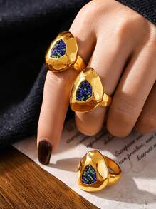 1pc Elegant Multi-Faceted Colorful Crystal Stainless Steel Ring, Women's Daily Accessory