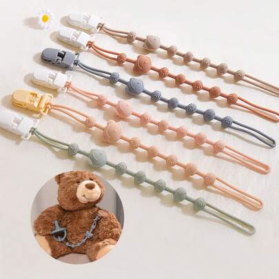 3 dây đeo chống rơi thiết kế hình gấu con, kẹp dây xích bằng silicon thích hợp cho bình sữa, núm vú giả, đồ gặm nướu, đồ chơi, dây xích chống rơi di động cho bé