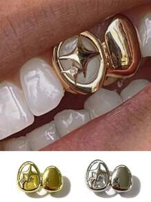 1 Conjunto de Acessórios Metálicos Vazados em Ouro e Prata com Estrelas, adequado para Unissex, Halloween, Natal, Balada, Feriado, Festa de Aniversário