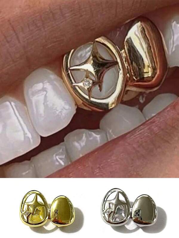 1 Set Gold- und Silber-Metallic Cut Out Stern Applikationen, unisex geeignet für Halloween, Weihnachten, Nachtclub, Feiertage, Geburtstagsfeiern