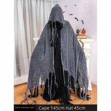 Halloween Ragged Hooded Cape, Red Death Cloak Cosplay Costume Weapon Party Decoration For Men, Women, Kids, Grim Reaper Mantle
