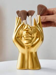 1pc Gold Resin Flower Vase, For Decoration, Flower Arrangement, Beauty Tool & Stationery Storage, Modern Simple Vase, Suitable For Home Decor, Living Room Tabletop