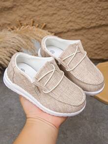 1 双春秋儿童休闲帆布一脚蹬运动鞋，舒适透气，适合户外活动 - 卡其色 - 查看 7