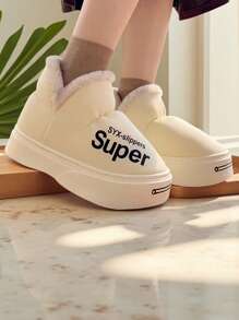 1 Pair Unisex EVA Fluffy Collar Soft Slip-On Design Flat Heel Casual Snow Boots, Suitable For Autumn/Winter