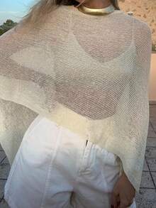Summer Irregular Knit Cover-Up Crop Top For Women Y2k Aesthetic See-Through T-Shirt Beach Vacation Going Out Tops Womens Crochet Shrug Y2K Hollow Out Bolero Shrug See Through Cropped Top - 黃色 - 查看 7