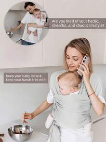 Baby Wrap Carrier Newborn To Toddler - Baby Wraps Carrier - Baby Sling - Hands Baby Carrier Wrap - Baby Carrier Sling -Baby Carrier Newborn To Toddler 7-35 Lbs - Light Grey - View 3