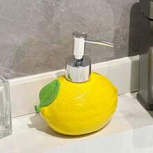 1pc 300ml Lemon-Shaped Ceramic Lotion Bottle - Refillable Pump Dispenser For Soap, Shampoo, And Detergent, Phthalate-Free, Ideal For Bathroom And Kitchen Use, Bathroom Decor And Accessories