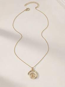 1 Bohemian Spiral Swirl Pendant Necklace, Vintage Oval Swirl Pendant Necklace, Chunky Y2K Necklace, Bohemian Summer Beach Birthday Party Jewelry - 金色 - 查看 8