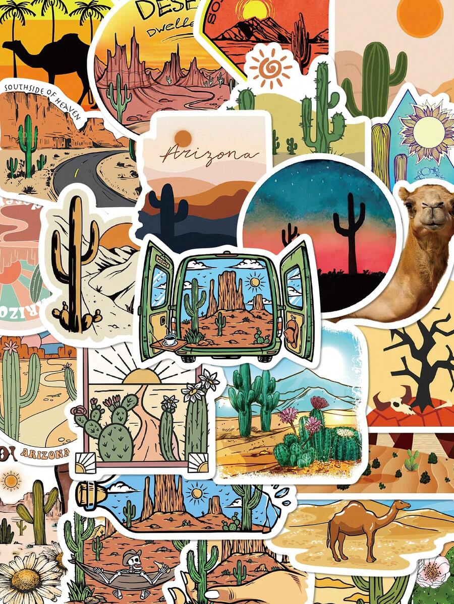 50pcs Desert Camel Stickers For Refrigerator, Luggage, Skateboard, Phone Case, Guitar, Scrapbook, Helmet, DIY Decoration, Card Sealing