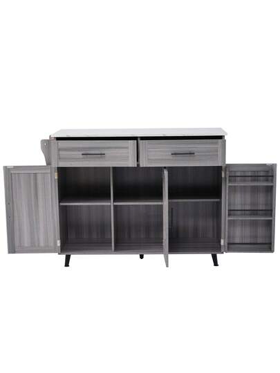 Kitchen Isl Sideboard Marble Effect Worktop, Extendable Tabletop Storage Space, Serving Trolley Wheels Drawers, Ideal Dining Room view 10