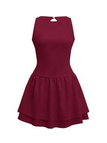 Women's Solid Color Bodycon Backless Christmas Dress - Burgundy - View 3