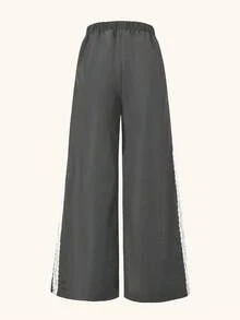 This Fashionable And Casual Black Pants Feature Lace Ribbons And Bow Decorations On Both Sides Of The Legs, Suitable For Spring, Summer And Autumn Wear. It Can Be Worn For Spring Outings, Outdoor Activities, Travel And Daily Wear, Making It An Excellent Gift For Girls. - Grey - View 3
