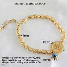 Dubai Gold Rhombus Chain Coin Accessory, Blue Crystal Eye Pendant Charm Bracelet, OT Bracelet, Devil's Eye Necklace Earrings, Unisex Jewelry Wholesale - Gold - View 14